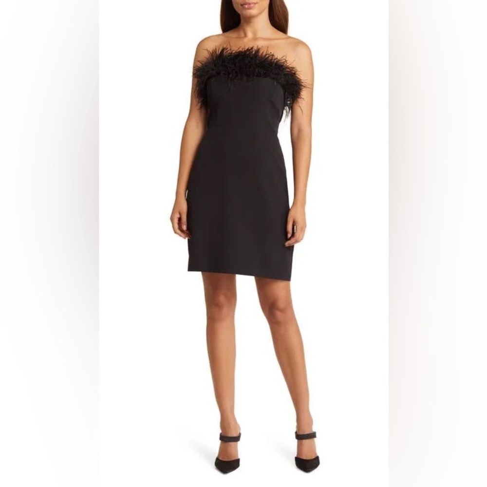 NWT Sam Edelman Black Strapless Dress with Feather fabulousness